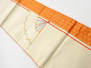 アンティーク　切り嵌め扇・麻の葉模様刺繍袋帯（材料）